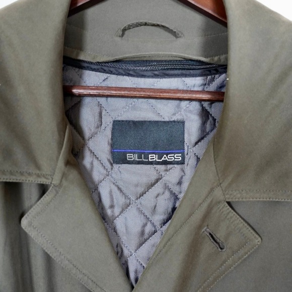 Vintage Bill Blass Trench Khaki Green Belted Full Length Quilted Removable Lined - Picture 2 of 6